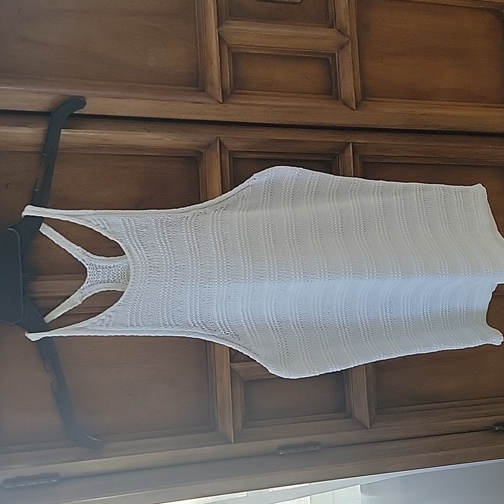 Sezane White Crochet Racerback Tank Top